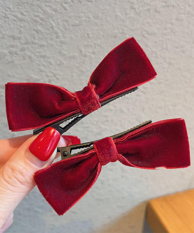 Simple Red Metal Bow Silk Velour Kids Hairpin