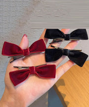 Simple Red Metal Bow Silk Velour Kids Hairpin