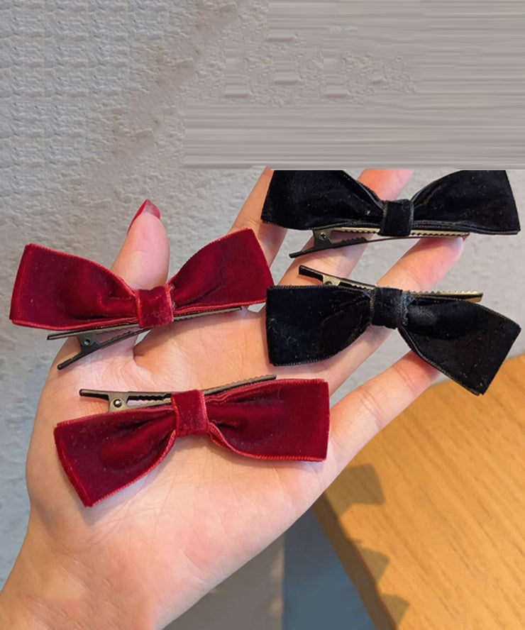 Simple Red Metal Bow Silk Velour Kids Hairpin