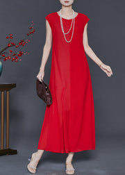 Simple Red Silm Fit Draping Chiffon Robe Dresses Summer