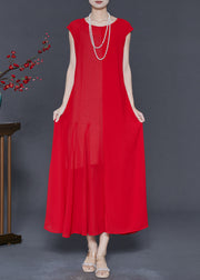 Simple Red Silm Fit Draping Chiffon Robe Dresses Summer