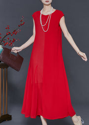 Simple Red Silm Fit Draping Chiffon Robe Dresses Summer