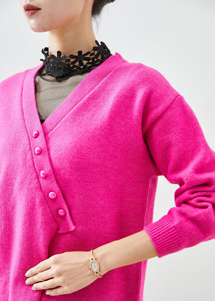 Simple Rose Asymmetrical Thick Knit Pullover Winter