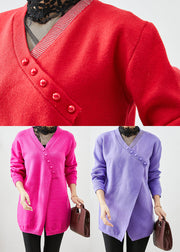 Simple Rose Asymmetrical Thick Knit Pullover Winter