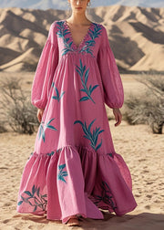 Simple Rose Oversized Print Cotton Long Dresses Spring