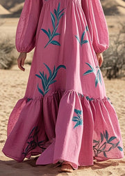 Simple Rose Oversized Print Cotton Long Dresses Spring