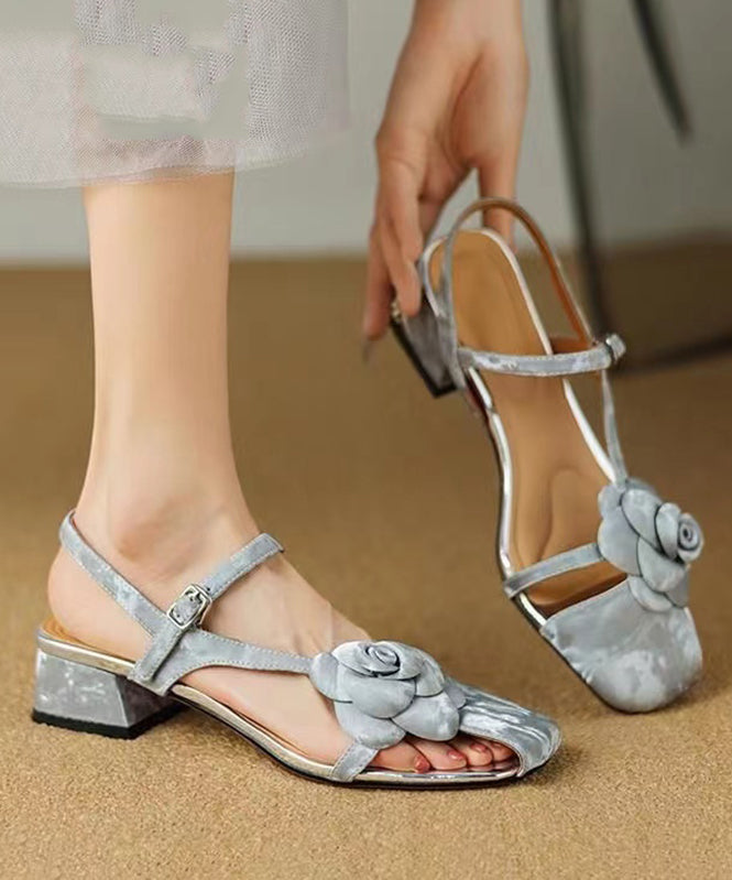 Simple Silk Hollow Out Flower Buckle Strap Chunky Sandals