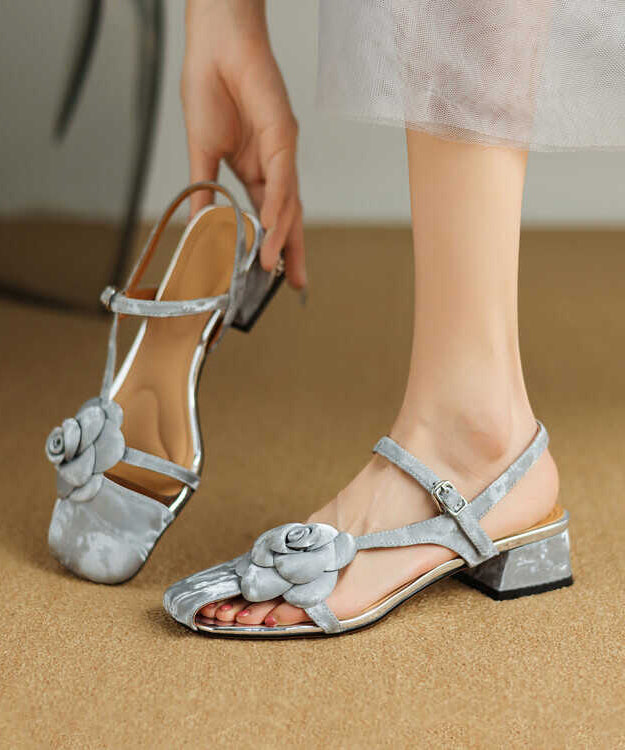 Simple Silk Hollow Out Flower Buckle Strap Chunky Sandals