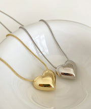 Simple Silk Sterling Silver Heart-Shaped Pendant Necklace