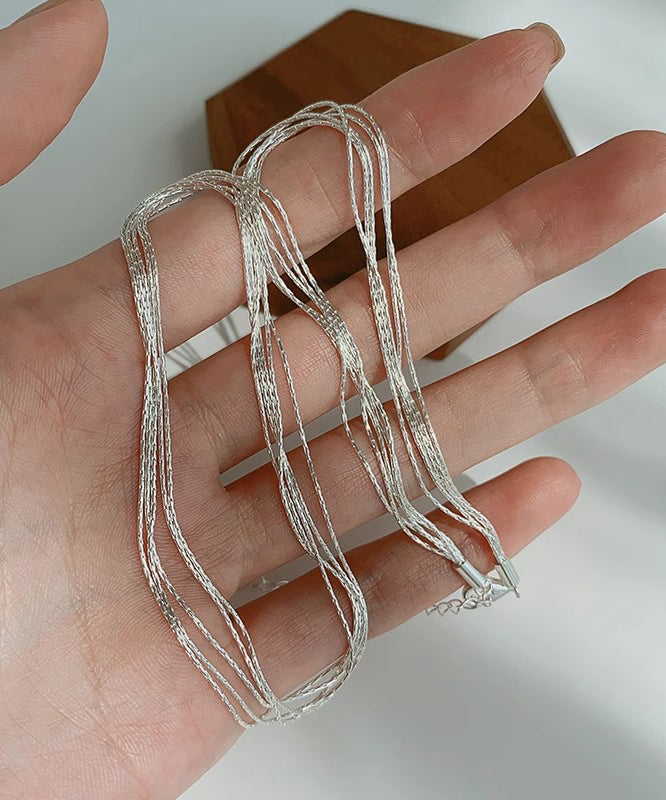 Simple Silk Sterling Silver Layered Necklace