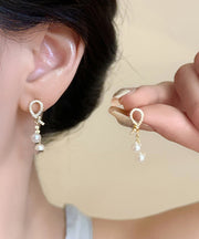 Simple Silk Sterling Silver Zircon Pearl Tassel Drop Earrings