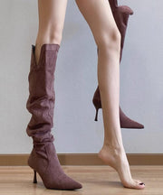 Simple Splicing High Heel Boots Purple Suede