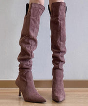 Simple Splicing High Heel Boots Purple Suede