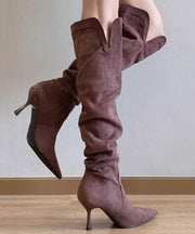 Simple Splicing High Heel Boots Purple Suede