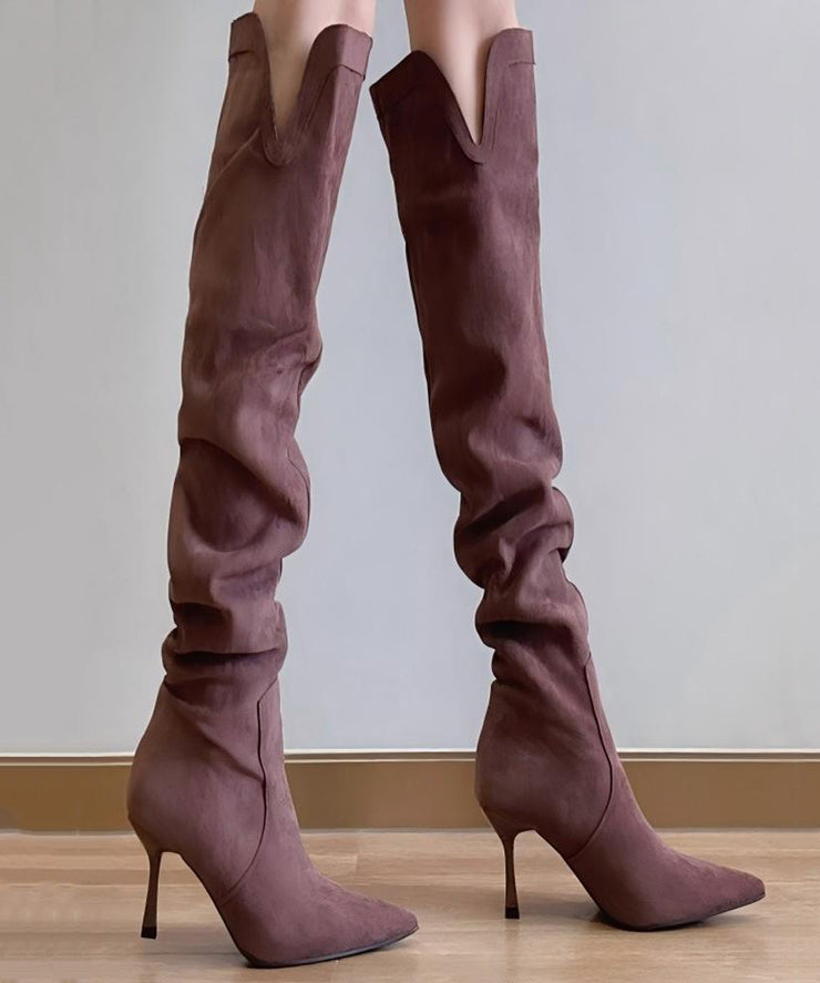 Simple Splicing High Heel Boots Purple Suede