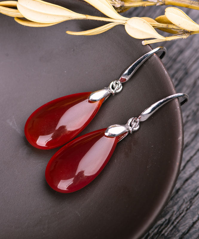 Simple Sterling Silver Agate Water Drops Drop Earrings