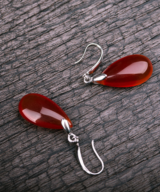 Simple Sterling Silver Agate Water Drops Drop Earrings