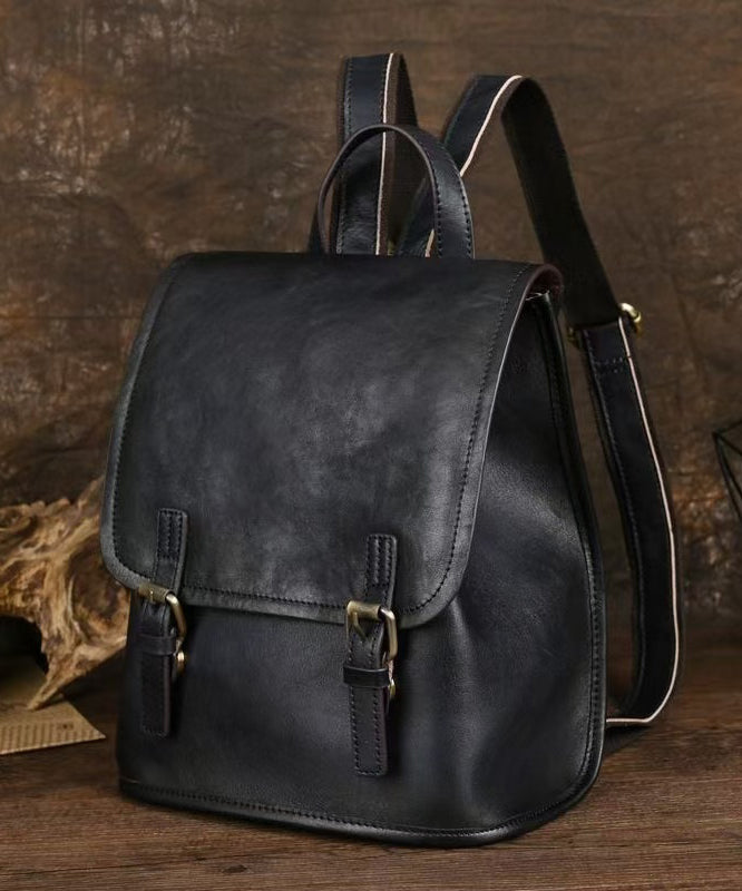 Simple Style Black Large Capacity Calf Leather Backpack Bag