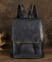 Simple Style Black Large Capacity Calf Leather Backpack Bag