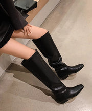 Simple Style Chunky Boots Black Cowhide Leather