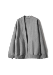 Simple Style Grey V Neck Pockets Cotton Cardigans Spring