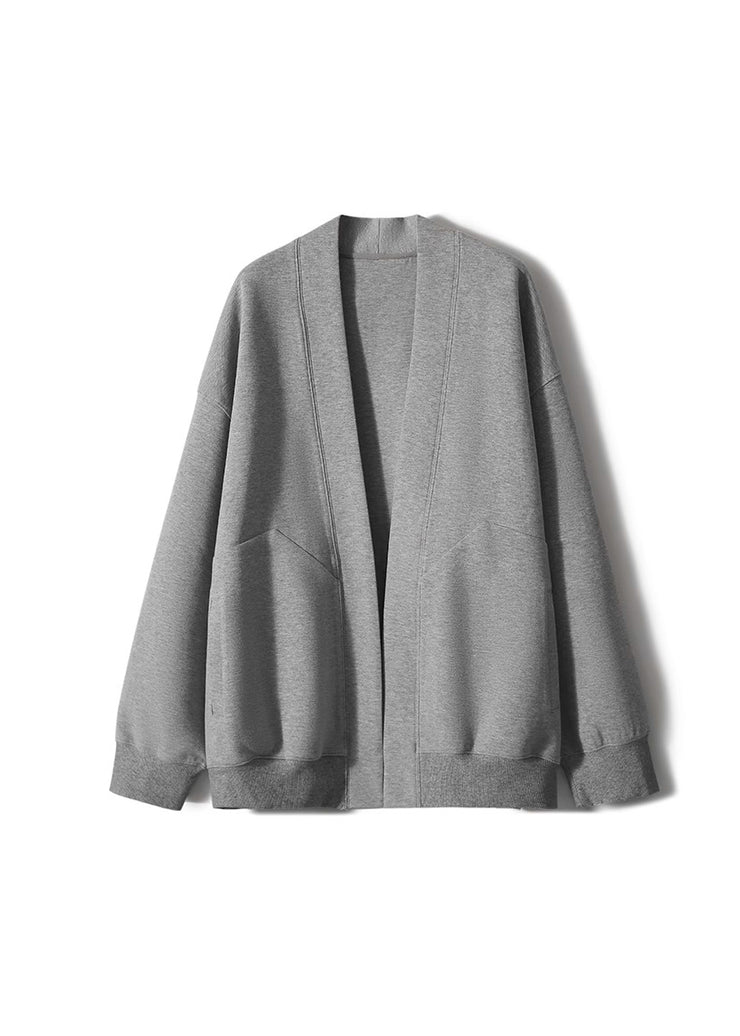 Simple Style Grey V Neck Pockets Cotton Cardigans Spring