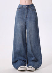 Simple Style Light Blue Pockets Denim Wide Leg Pants Spring