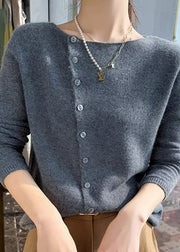 Simple Style Yellow O Neck Button Woolen Sweater Tops Fall