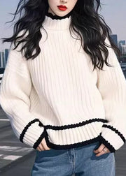 Simple Versatile White O Neck Thick Knit Sweaters Spring