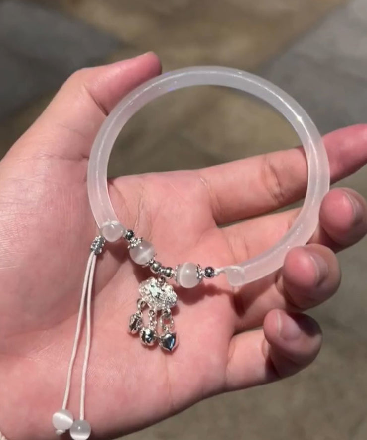 Simple White Acrylic Safety Lock Tassel Charm Bracelet