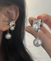 Simple White Alloy Pearl Tassel Drop Earrings