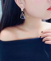 Simple White Alloy Zircon Triangle Crystal Drop Earrings