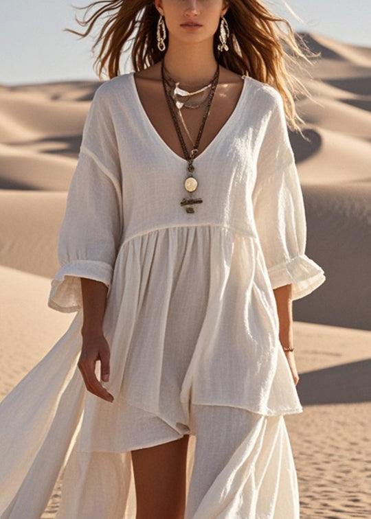 Simple White Asymmetrical Cotton Maxi Dress Summer