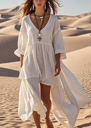 Simple White Asymmetrical Cotton Maxi Dress Summer