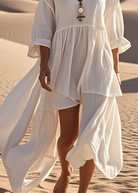 Simple White Asymmetrical Cotton Maxi Dress Summer