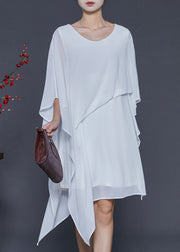 Simple White Asymmetrical Design Chiffon Mid Dress Summer