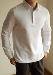 Simple White Button Solid Cotton Men Polo T Shirts Spring