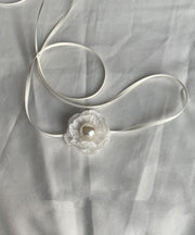 Simple White Cloth Lace Camellia Pearl Necklace