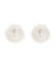 Simple White Copper Alloy Mink Hair Pearl Stud Earrings