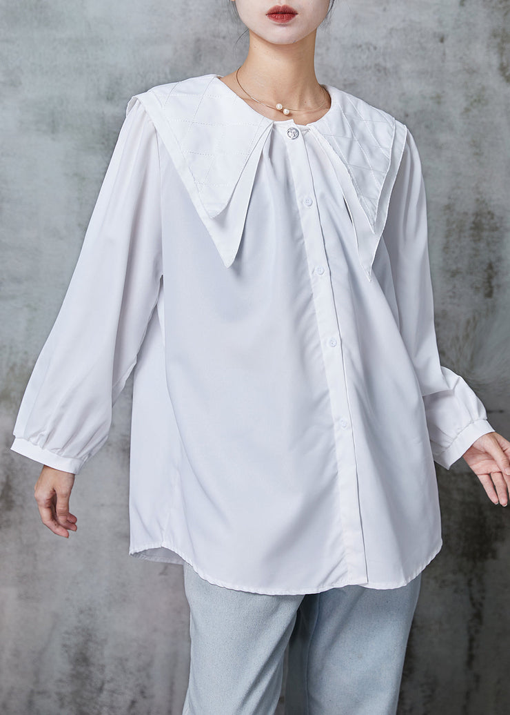 Simple White Double-layer Collar Cotton Shirt Tops Spring