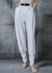 Simple White Elastic Waist Cotton Harem Pants Fall