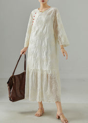 Simple White Embroidered Chinese Button Cotton Dress Summer