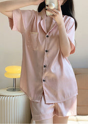 Simple White Embroidered Pockets Ice Silk Pajamas Two Pieces Set Summer