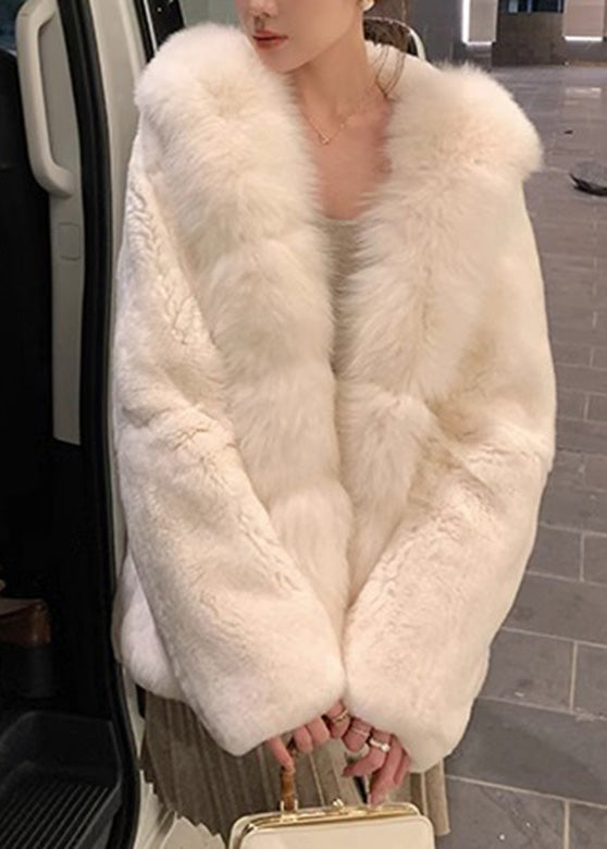 Simple White Fur Collar Mink Hair Coat Winter