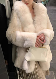 Simple White Fur Collar Mink Hair Coat Winter