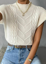 Simple White Half Hign Neck Knit Pullover Fall