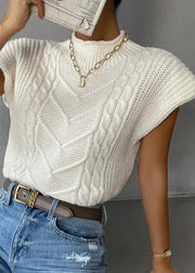 Simple White Half Hign Neck Knit Pullover Fall