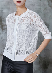Simple White Hollow Out Lace Shirt Summer