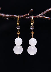 Simple White Jade Gourd Drop Earrings