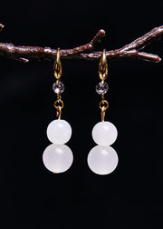 Simple White Jade Gourd Drop Earrings